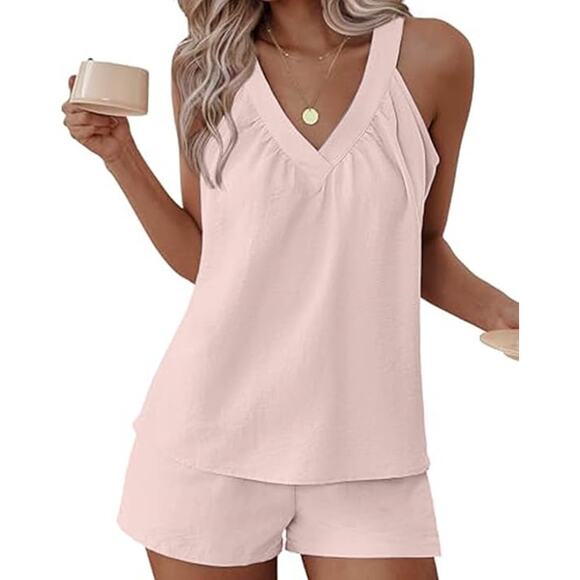 Women's Linen Flowy 2 Piece Outfit V-Neck Tank Top w/ Matching Shorts Size XL - Picture 5 of 5